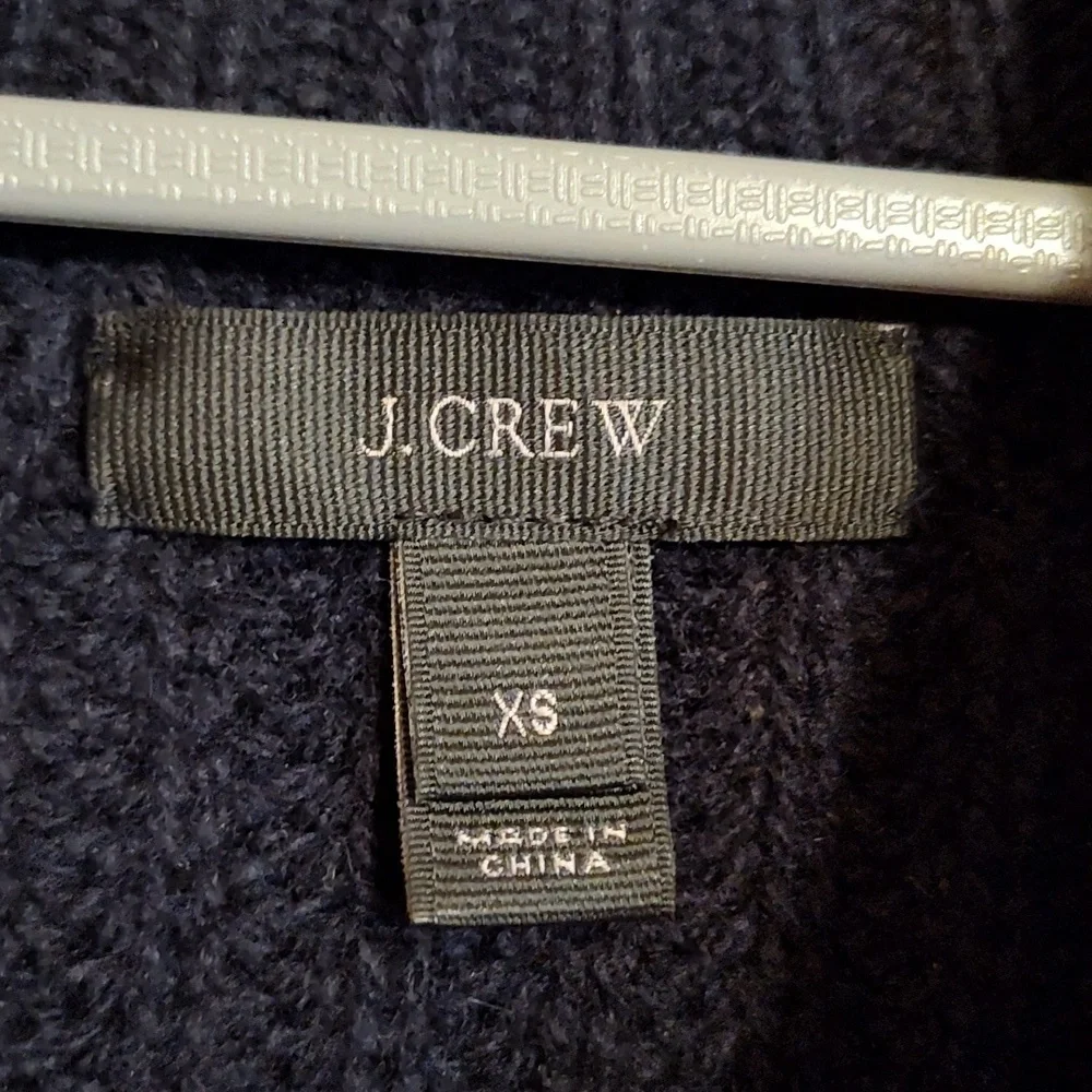 J. Crew Women's Ribbed Knit Fisherman's Sweater Navy 100% Wool Funnel Neck Sz XS
